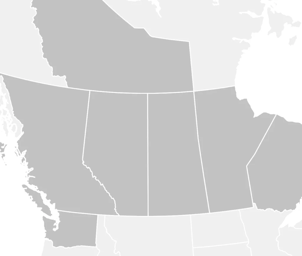 Map showing Ludwar Law service areas across Alberta and Saskatchewan